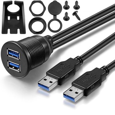 Painel de painel de veículos masculino a feminino à prova d'água Duplo USB 3.0 Cabo de extensão de montagem para motocicleta