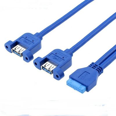 Dual Panel Mount USB 3.0 A Fêmea para IDC 20 PIN Fêmea Capa de computador Cable Motherboard