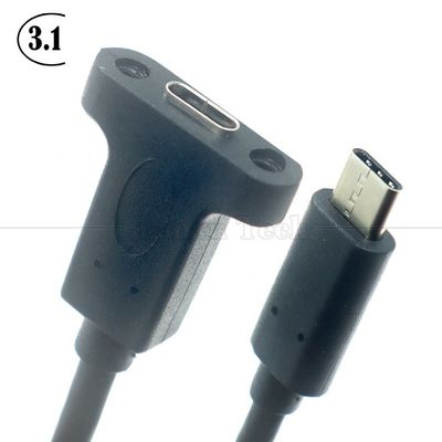 10Gbps 0,3m 1m macho para fêmea Tipo C 3.1 Painel montado parafuso buraco de bloqueio cabo de extensão USB