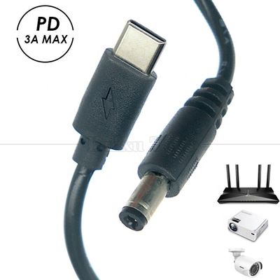 PD Carregamento 3A 9V 12V 15V 20V USB Tipo C para DC 5.5x2.1mm Jack Adaptador Converter Cable para Wifi Router Modem Projector Camera