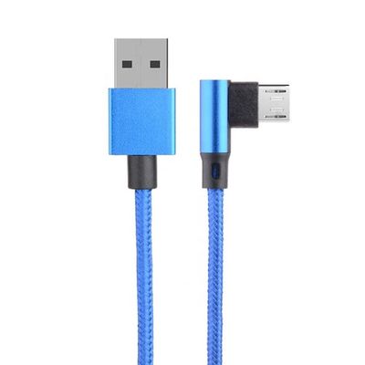 Carregamento rápido 2.4A Nylon trançado em forma de L ângulo esquerdo Micro b para USB um cabo de carregador de dados masculino para telefone