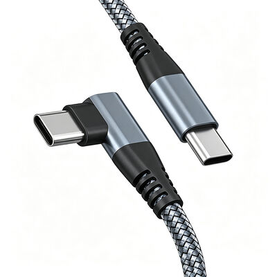 Ângulo de 90 graus de cotovelo trançado 60W 3A Tipo C a Tipo C PD Cable de carregamento de dados de carregador para monitor de telefone celular iPhone 15 16