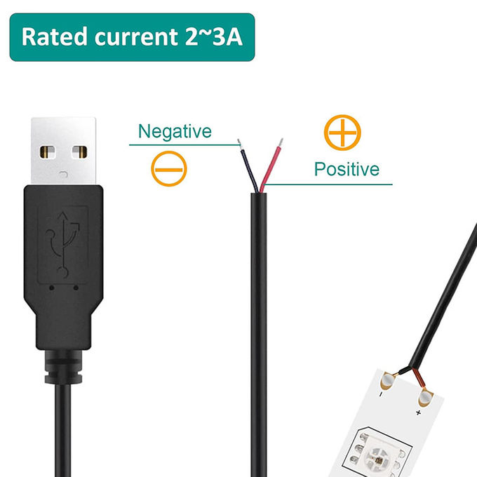 5V USB para abrir cabos de carregador de energia de cola de porco para lâmpada de luz de tira LED 5