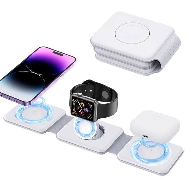 Carregador sem fio dobrável magnético 3 em 1 iPhone 12-15 15w Estação de carregamento sem fio rápido Carregadores sem fio portáteis 5