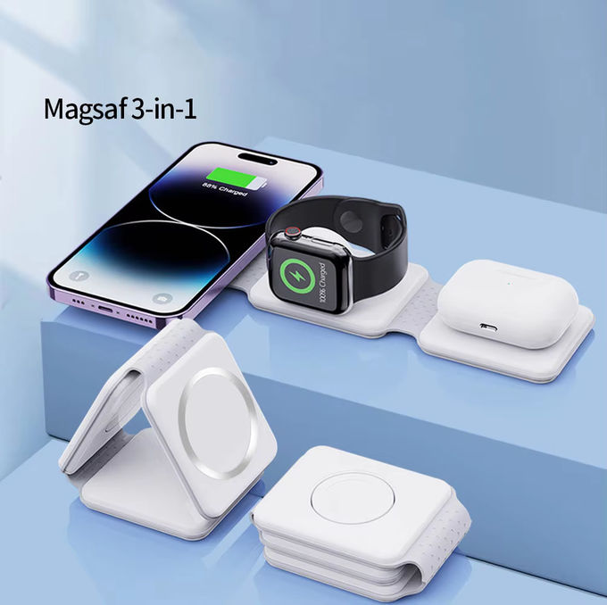Carregador sem fio dobrável magnético 3 em 1 iPhone 12-15 15w Estação de carregamento sem fio rápido Carregadores sem fio portáteis 6