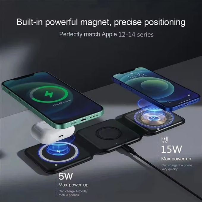 Carregador sem fio dobrável magnético 3 em 1 iPhone 12-15 15w Estação de carregamento sem fio rápido Carregadores sem fio portáteis 1