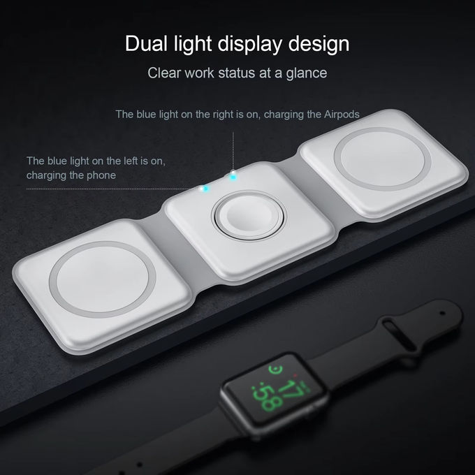 Carregador sem fio dobrável magnético 3 em 1 iPhone 12-15 15w Estação de carregamento sem fio rápido Carregadores sem fio portáteis 3